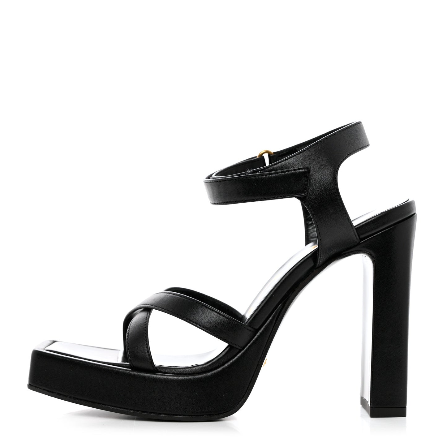 Nappa Crystal Buckle Platform Sandals 36 Black Gold