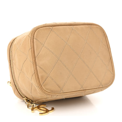 Chanel Lambskin Diamond Stitched Vanity Case With Chain Beige 4 of 11