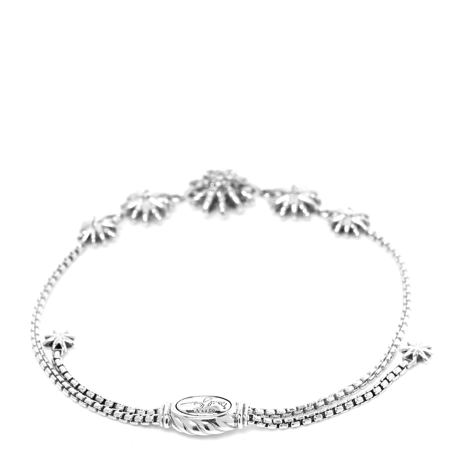 David Yurman Sterling Silver Diamond Five Station Petite Starburst Chain Bracelet 3 of 4