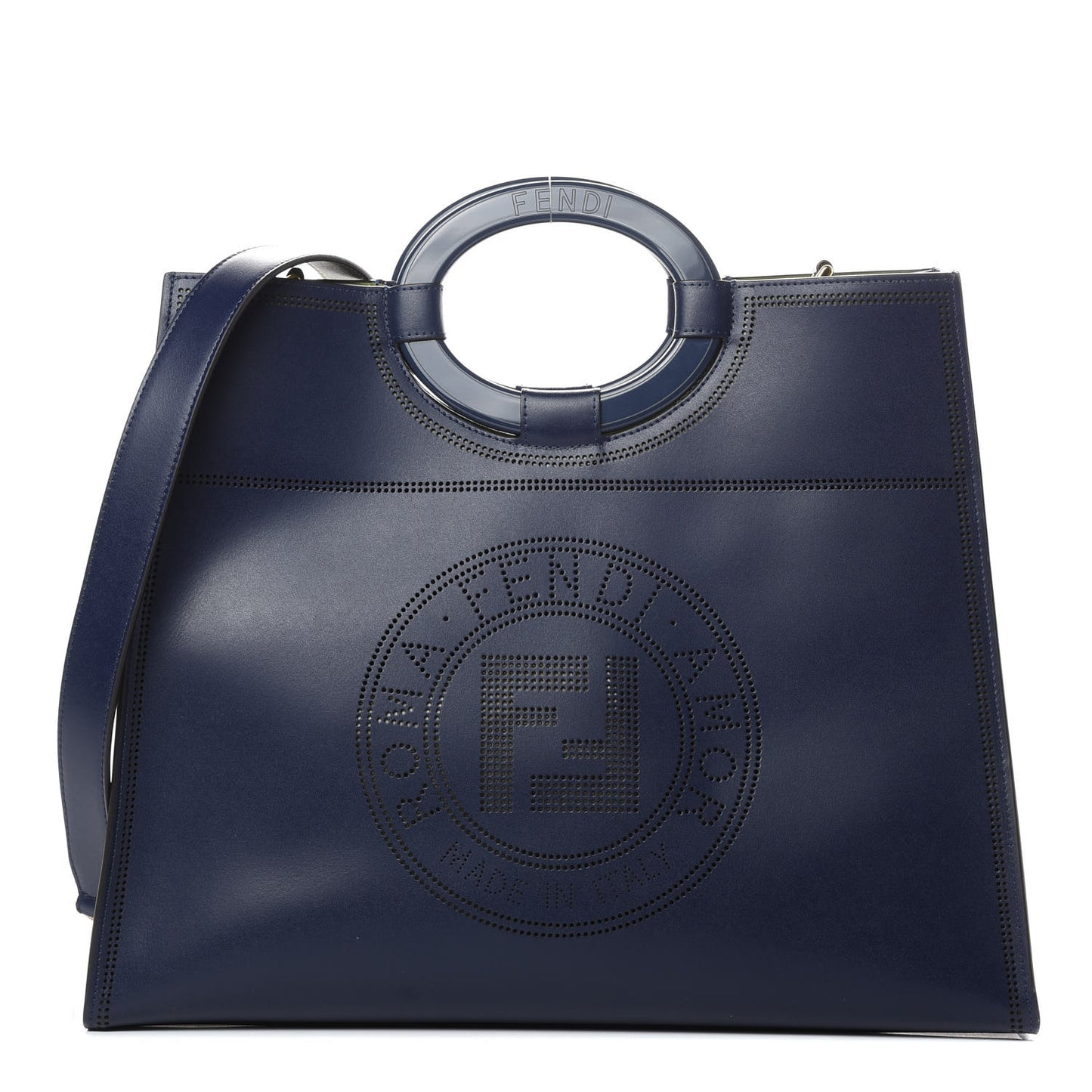 Vitello Liberty Plexiglass Stamp Patch Perforated Medium Runaway Shopper Tote Blueberry