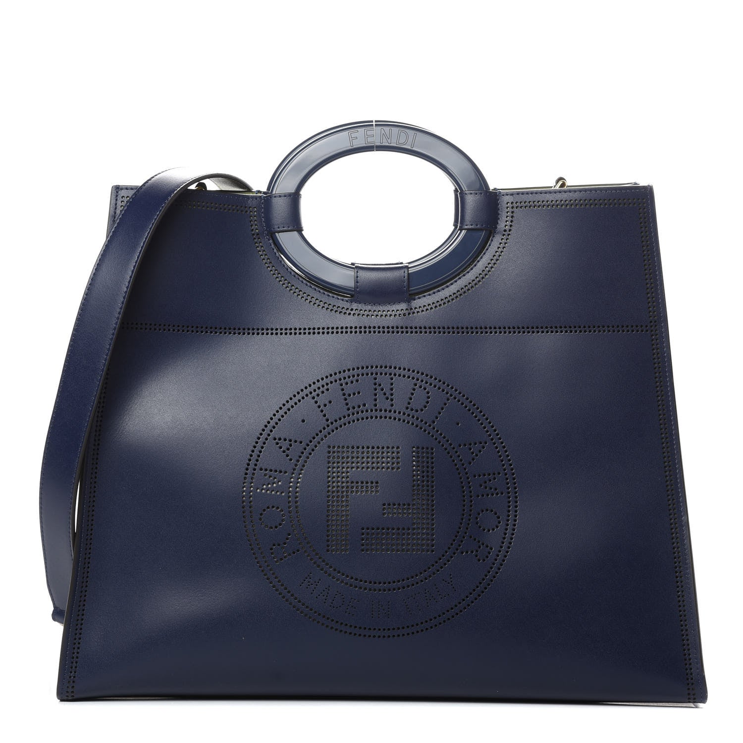 Fendi Vitello Liberty Plexiglass Stamp Patch Perforated Medium Runaway Shopper Tote Blueberry 1 of 12