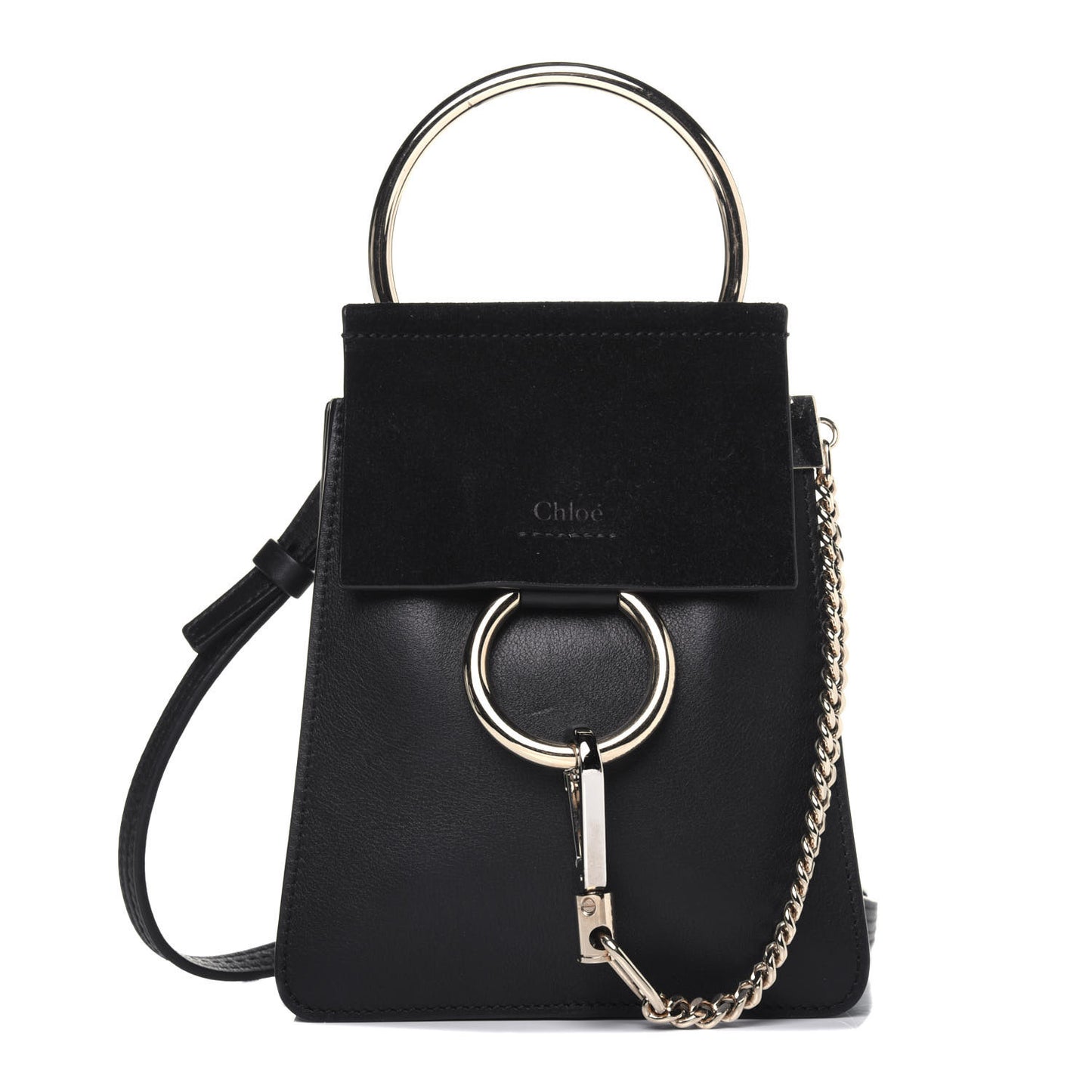Suede Calfskin Mini Faye Bracelet Bag Black