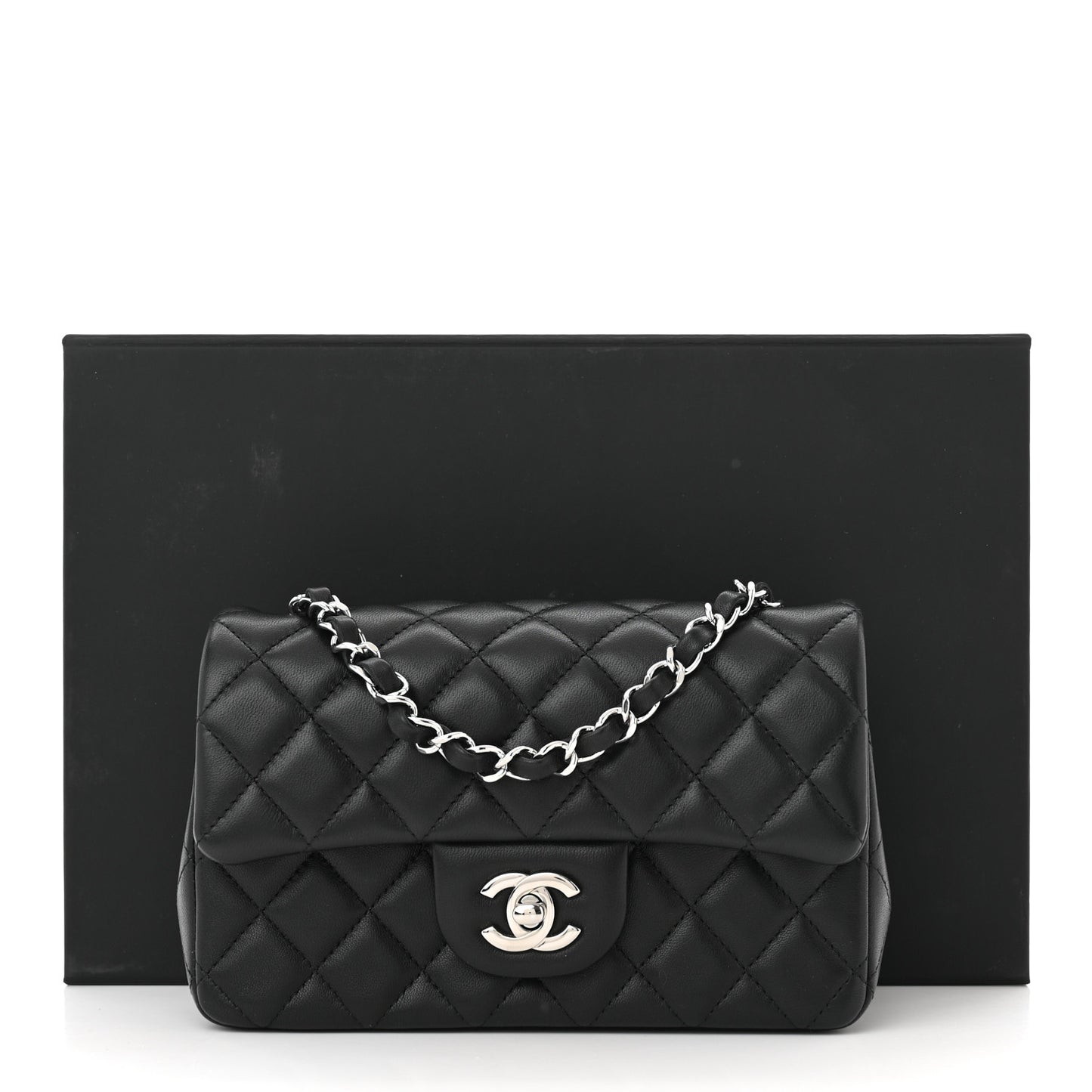 Lambskin Quilted Mini Rectangular Flap Black
