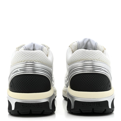 Chanel Fabric Laminated Calfskin Stretch CC Womens Sneakers 38 White Silver 4 of 10