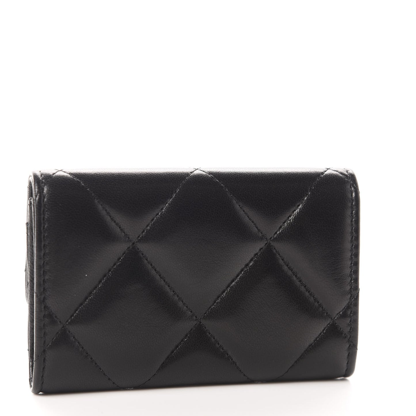 Lambskin Quilted Chanel 19 Flap Card Holder Black
