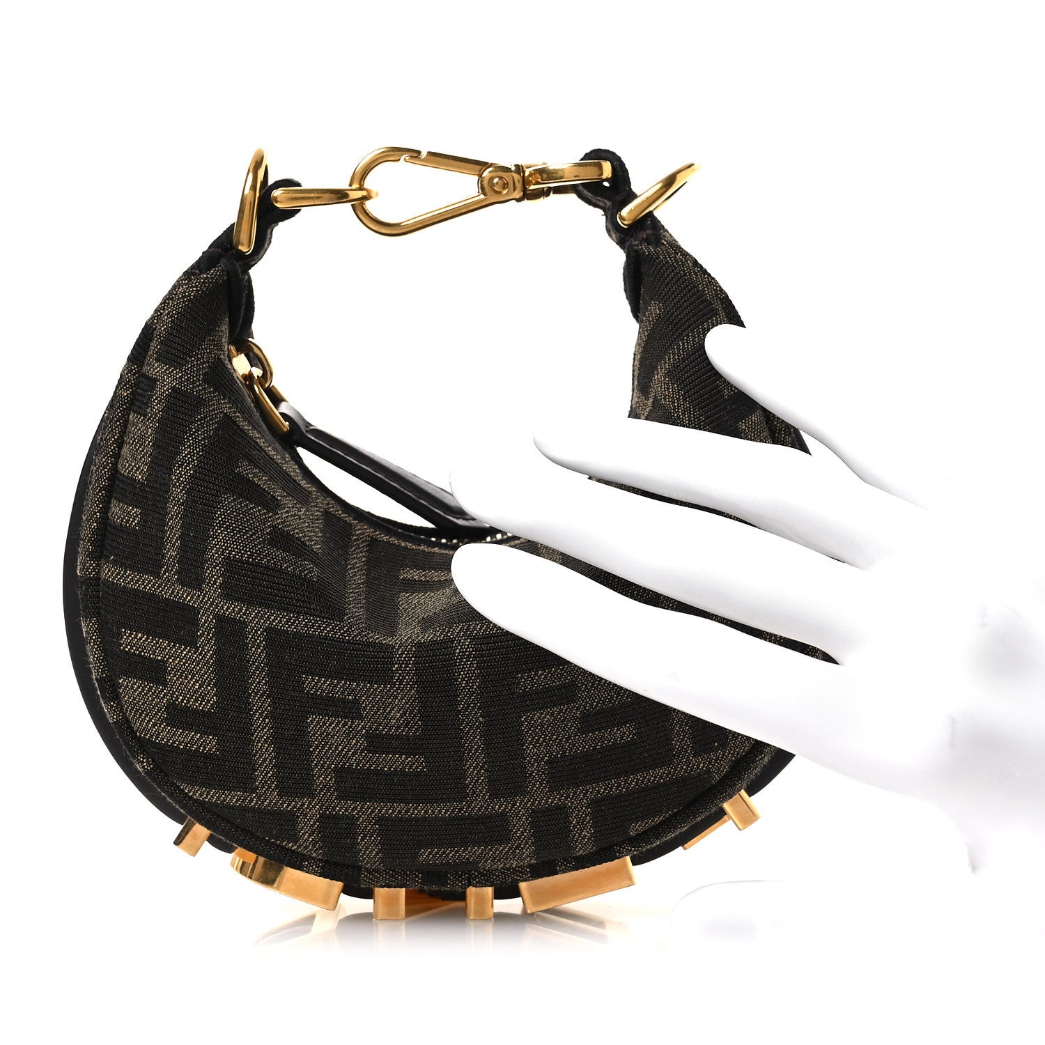Fendi Fabric Jacquard FF 1974 Nano Fendigraphy Hobo Charm Tobacco Moro 2 of 10