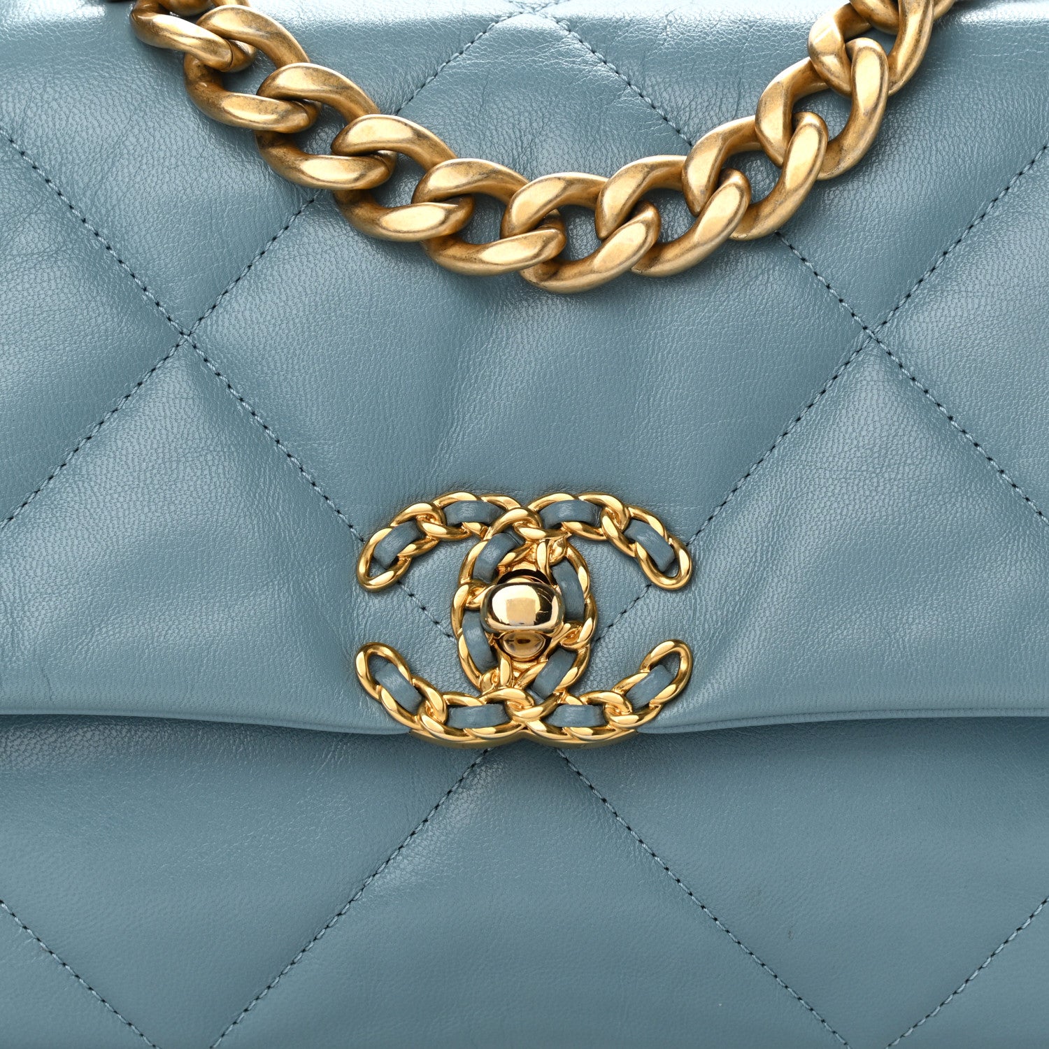 Chanel Goatskin Quilted Medium Chanel 19 Flap Light Blue 7 of 10