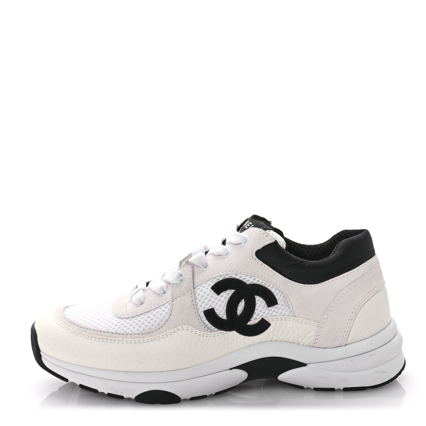 Mesh Suede Calfskin Grained Calfskin Womens CC Sneakers 39 White Black