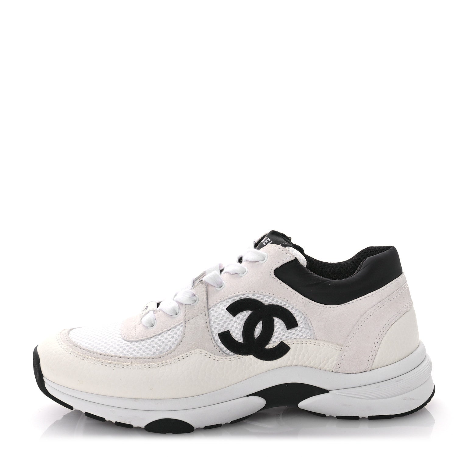 Chanel Mesh Suede Calfskin Grained Calfskin Womens CC Sneakers 39 White Black 1 of 7
