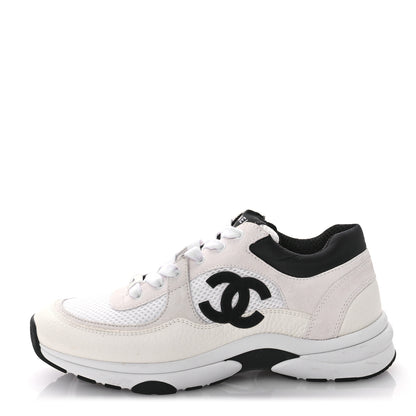 Chanel Mesh Suede Calfskin Grained Calfskin Womens CC Sneakers 39 White Black 1 of 7