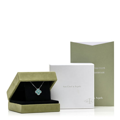 Van Cleef & Arpels 18K White Gold Diamond Celadon Green Sevres Porcelain Vintage Alhambra Pendant Necklace 5 of 5