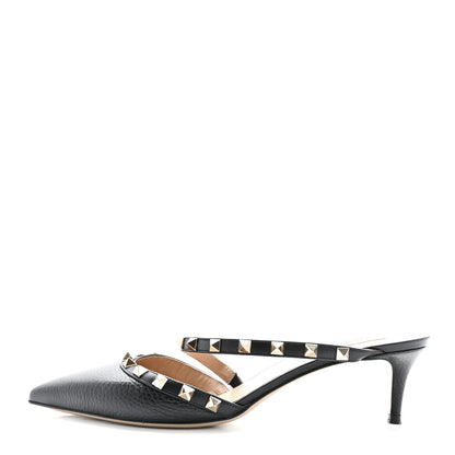 Valentino Garavani Pebbled Calfskin Rockstud Cross Strap 50mm Mules 39.5 Black 1 of 12