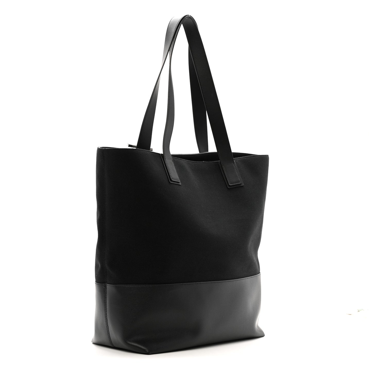 Canvas Calfskin T-Bar Shopping Bag Black