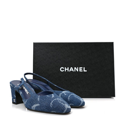 Chanel Denim Cap Toe CC Slingback Pumps 36.5 Blue 8 of 8