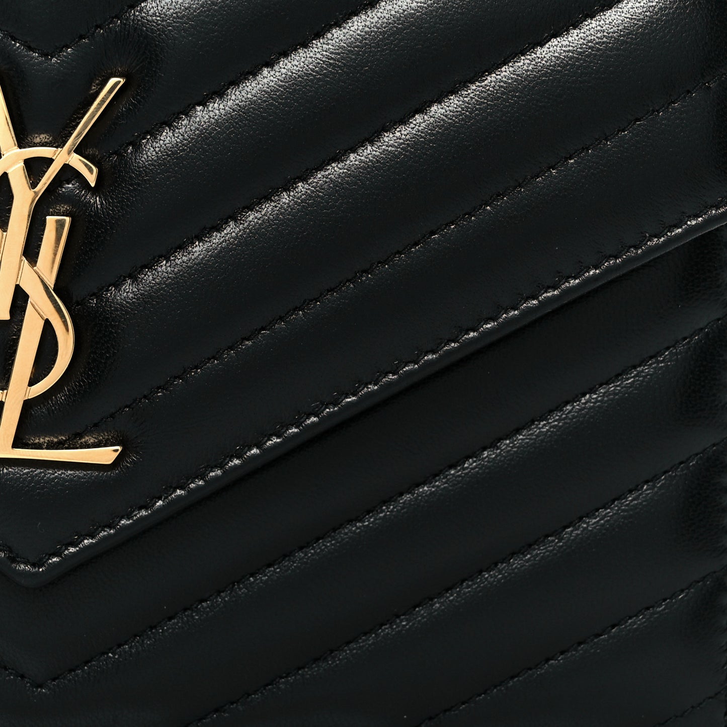 Calfskin Matelasse Chevron Monogram Envelope Chain Wallet Black
