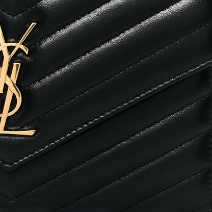 Saint Laurent Calfskin Matelasse Chevron Monogram Envelope Chain Wallet Black 7 of 9