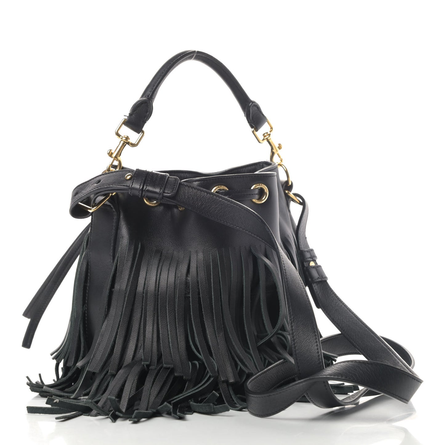 Calfskin Small Emmanuelle Fringe Hobo Bag Black