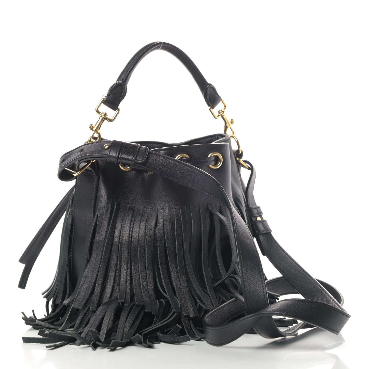 Saint Laurent Calfskin Small Emmanuelle Fringe Hobo Bag Black 2 of 5