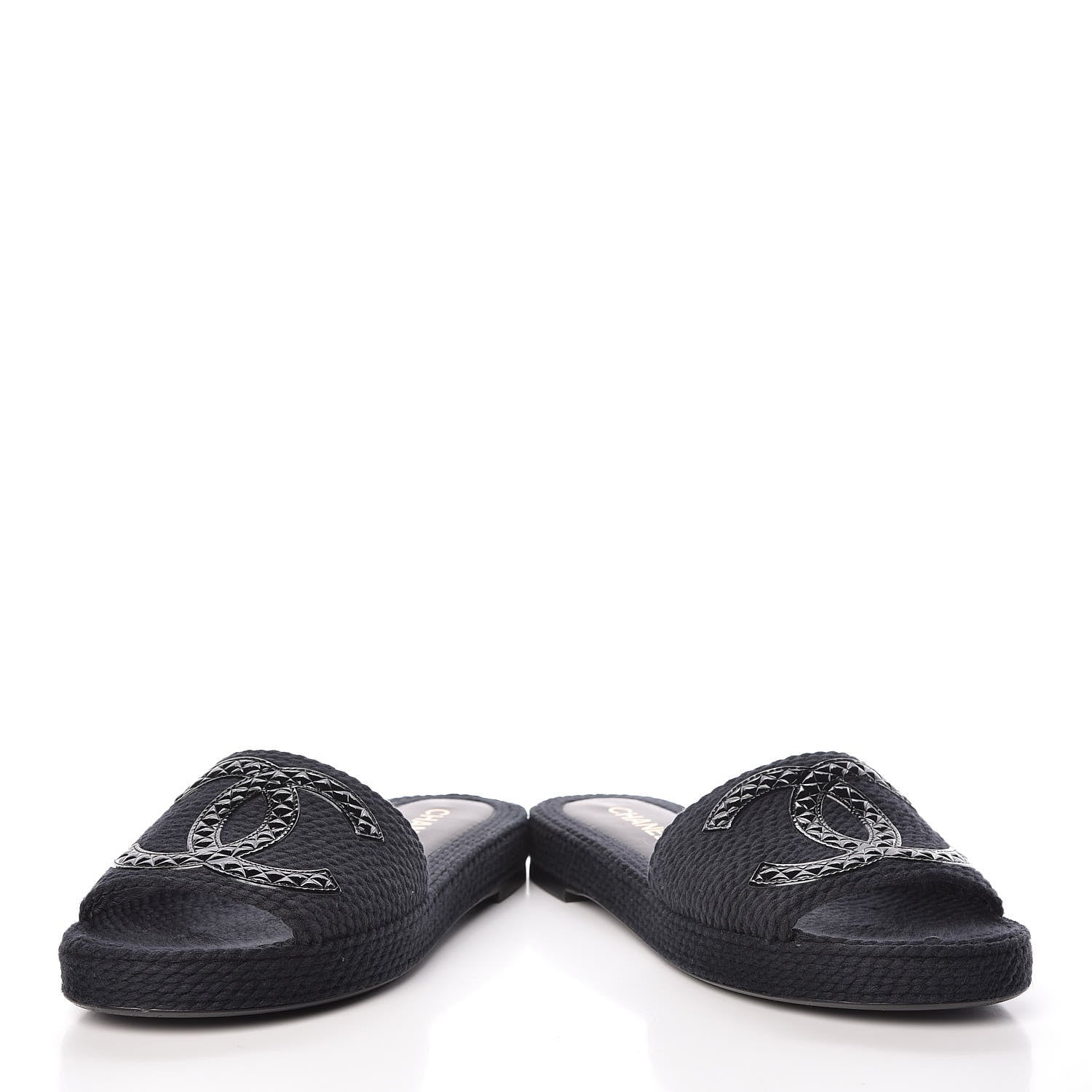 Chanel Cord CC Espadrille Slip On Sandals 40 Black 6 of 15