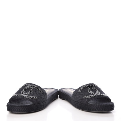 Chanel Cord CC Espadrille Slip On Sandals 40 Black 6 of 15