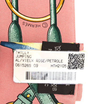 Hermes Silk Jumping Twilly Vieux Rose Petrole 3 of 3