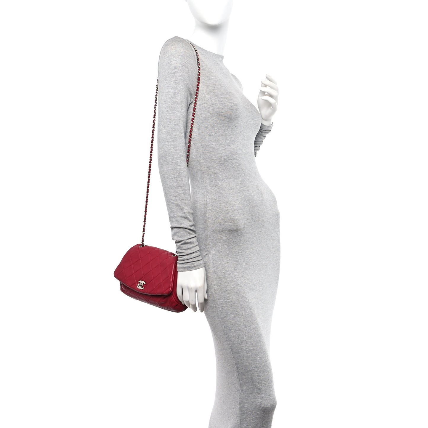 Calfskin Quilted CC Curvy Flap Red