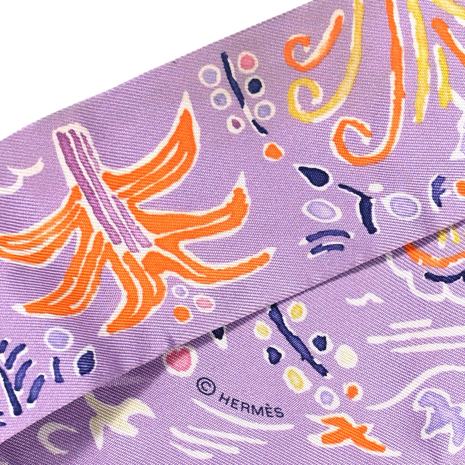 Hermes Silk Isola Di Primavera Twilly Lilas Orange Jaune 5 of 5