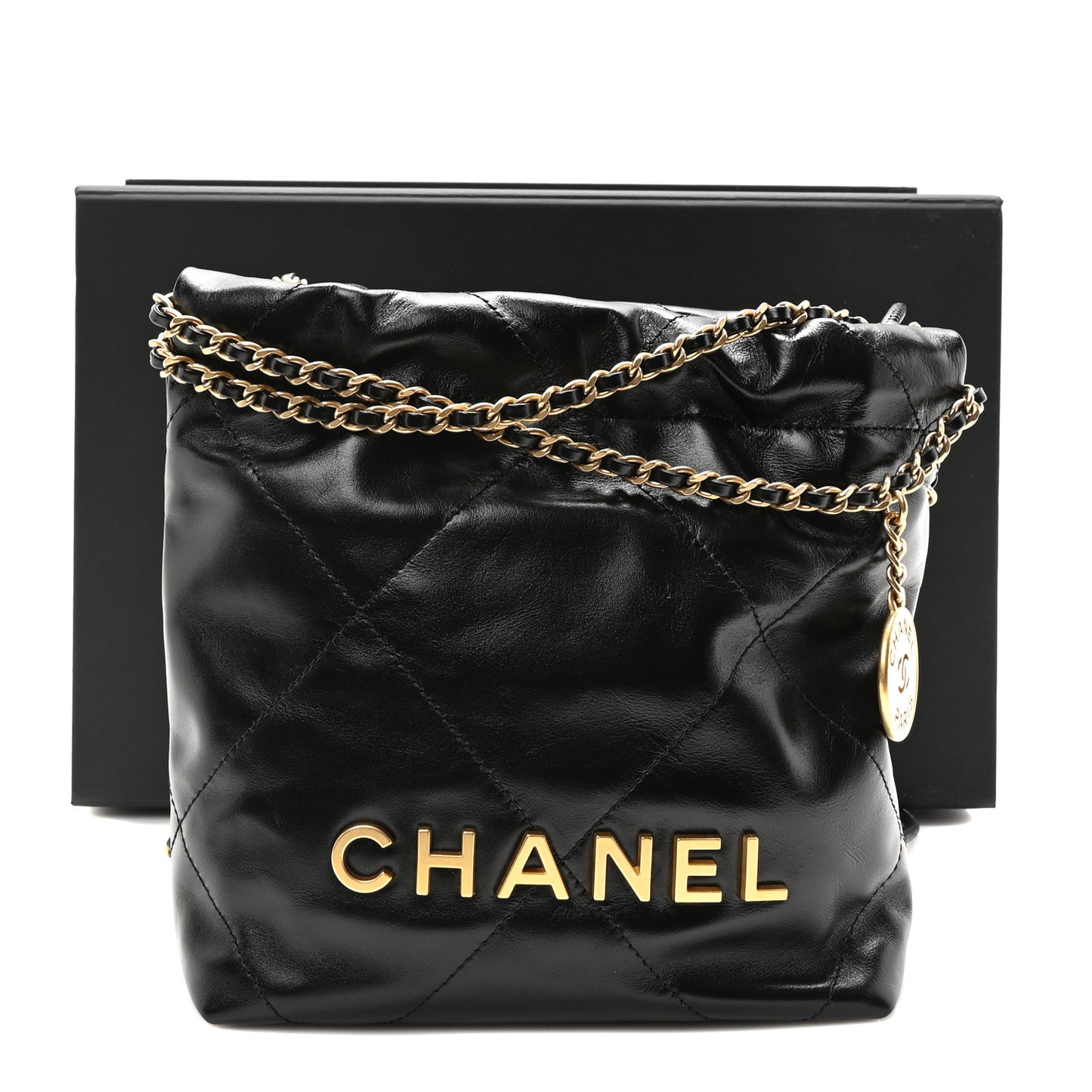 Shiny Calfskin Quilted Mini Chanel 22 Black