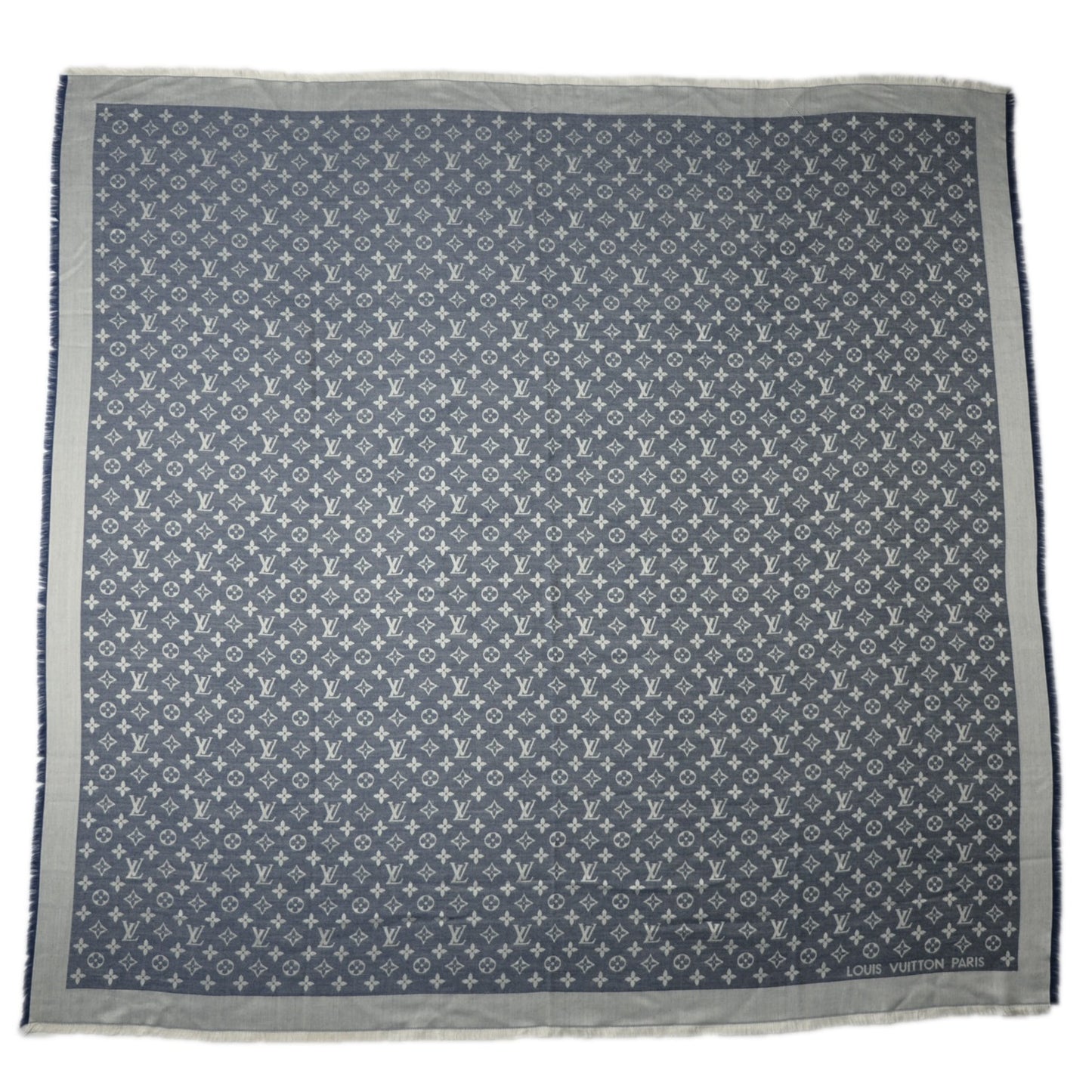 Silk Wool Monogram Denim Shawl Blue