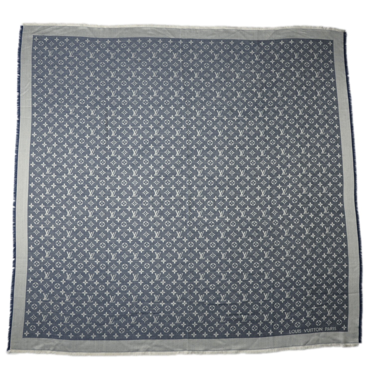 Louis Vuitton Silk Wool Monogram Denim Shawl Blue 3 of 5