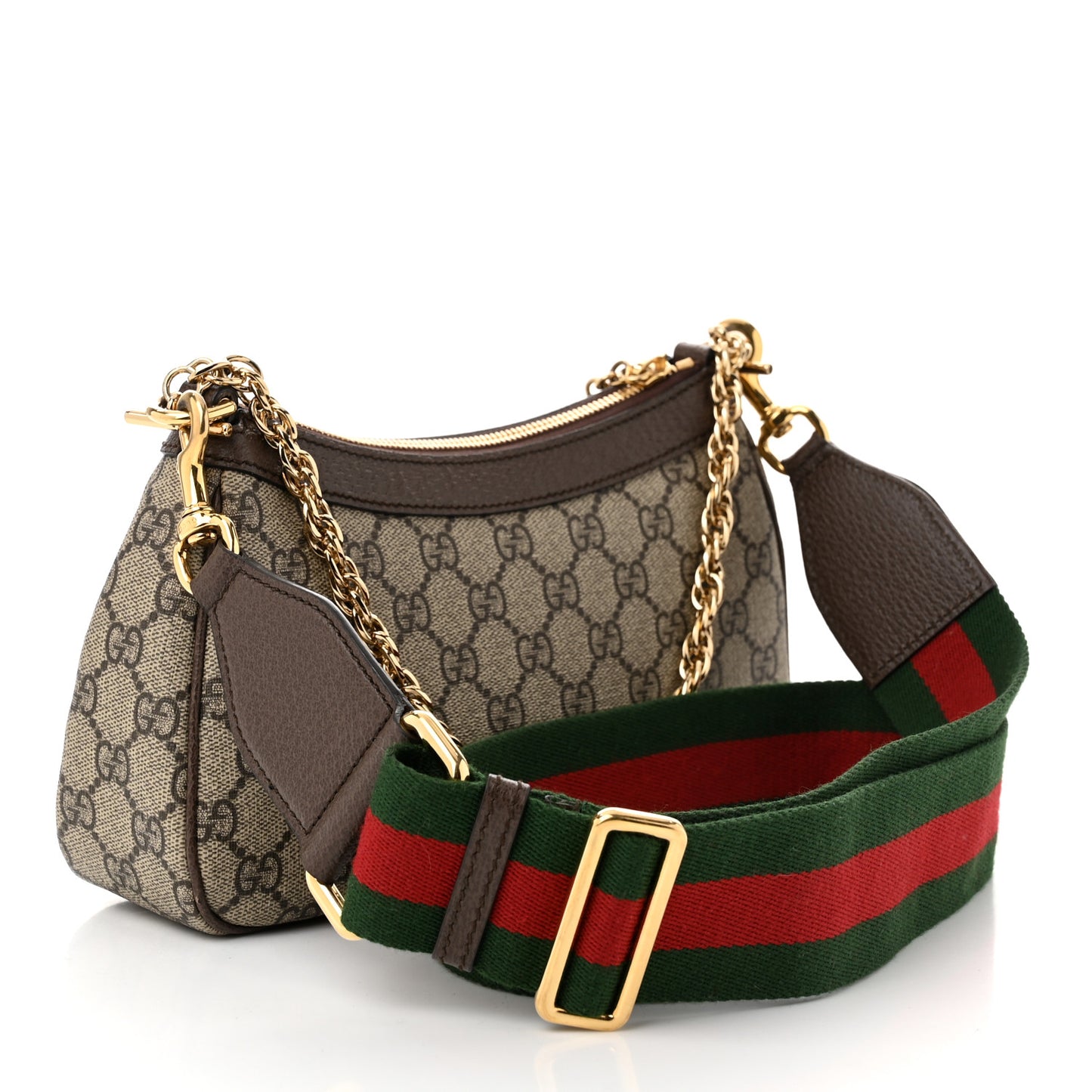 GG Supreme Monogram Textured Dollar Calfskin Web Small Ophidia GG Handbag Beige Ebony New Acero