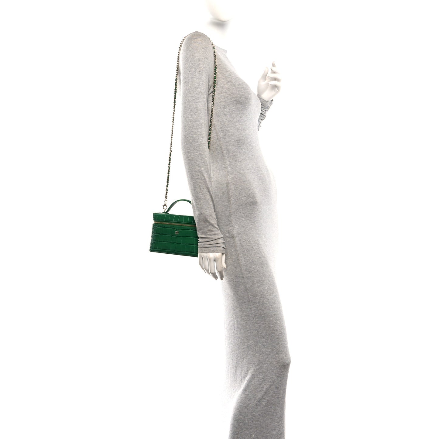 Calfskin Crocodile Embossed Crococo Exoticoco Vanity With Chain Green