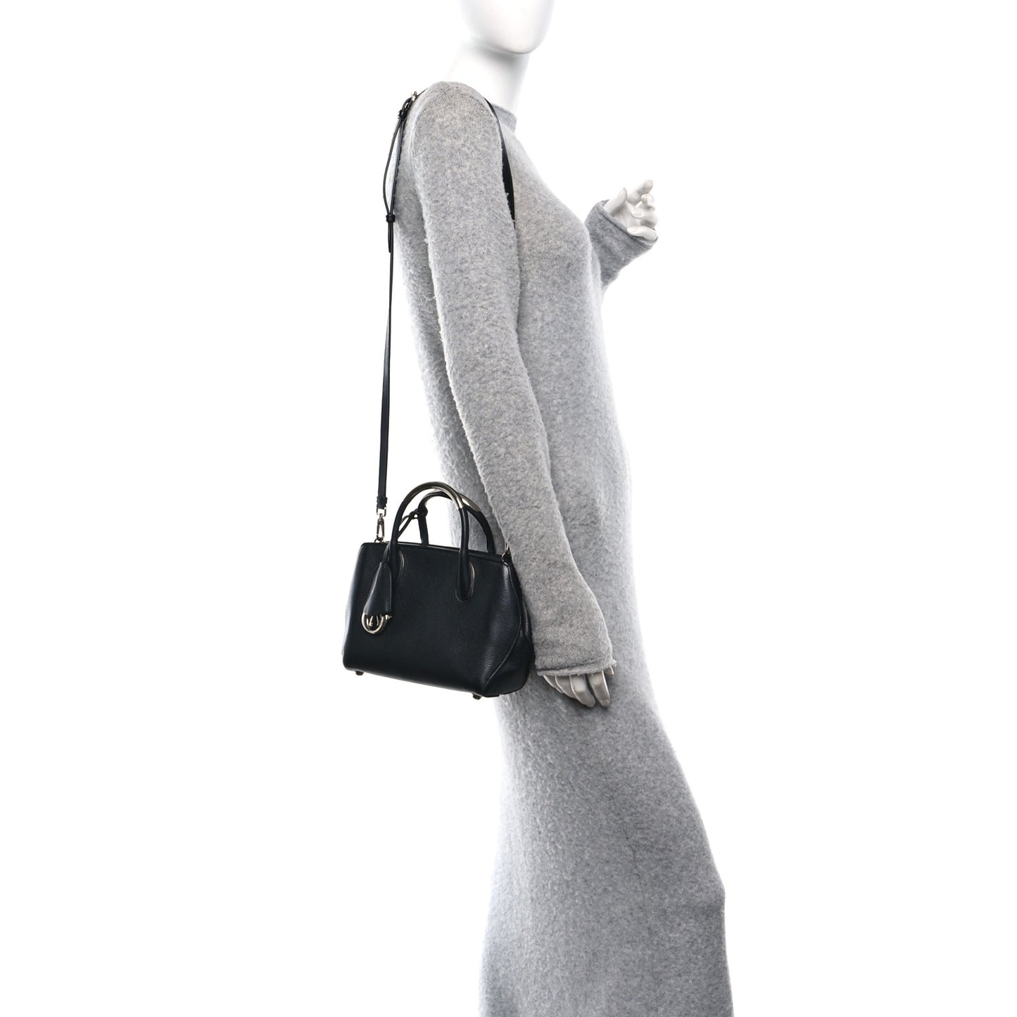 Grained Calfskin Small Open Bar Tote Black