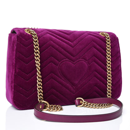 Gucci Velvet Matelasse Loved Embroidered Medium GG Marmont Shoulder Bag Fuchsia Violet Cyclamen 3 of 9