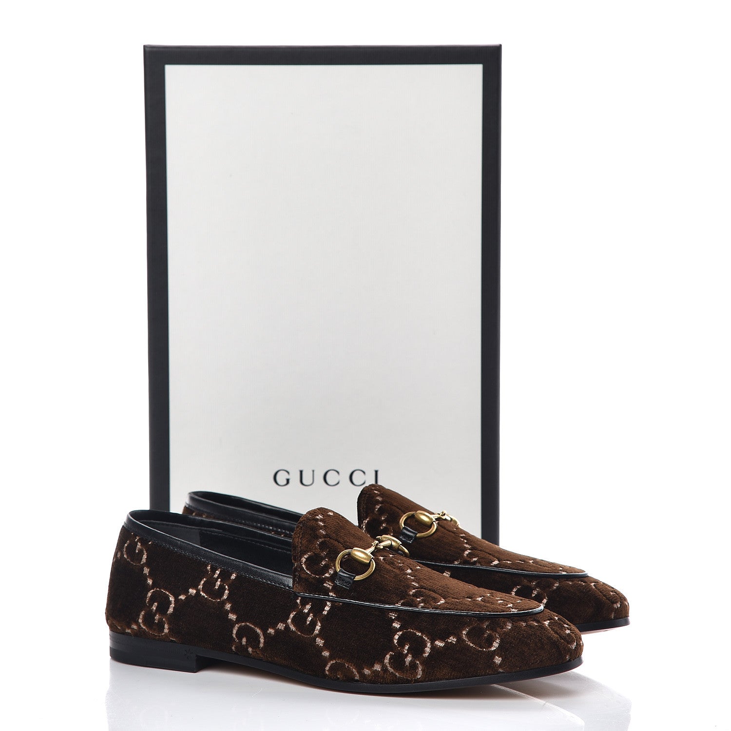 Gucci Velvet GG Monogram Horsebit Womens Jordaan Loafers 37.5 Brown Black 9 of 9