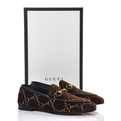 Gucci Velvet GG Monogram Horsebit Womens Jordaan Loafers 37.5 Brown Black 9 of 9