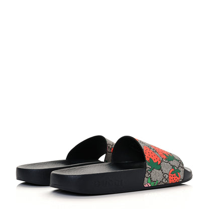 Gucci GG Supreme Monogram Strawberry Slide Sandals 37 Beige Multicolor 8 of 14
