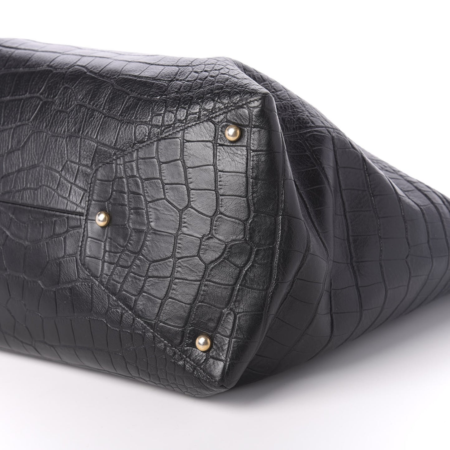 Calfskin Crocodile Embossed Large Cocodile Shopping Tote Black