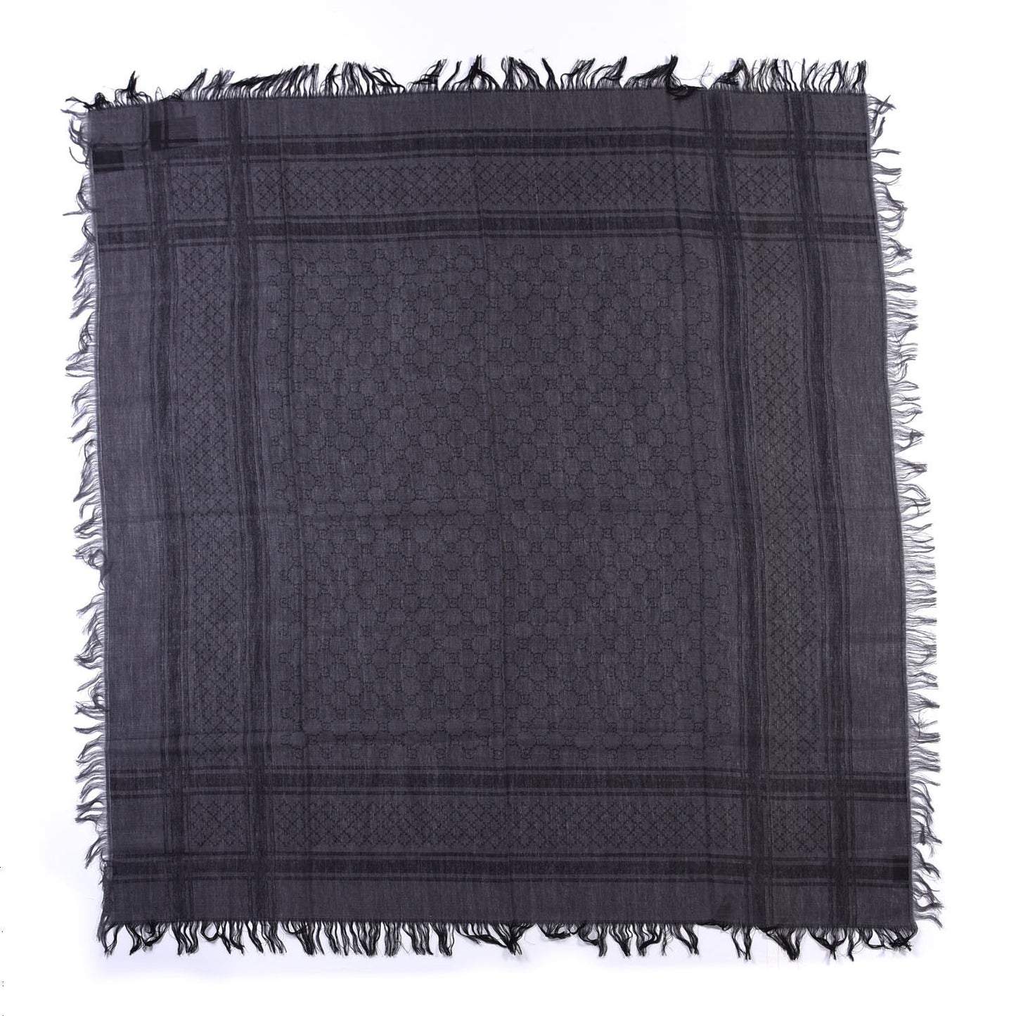 Wool Silk GG Monogram Diamante Plaid Surviee Shawl Graphite Black
