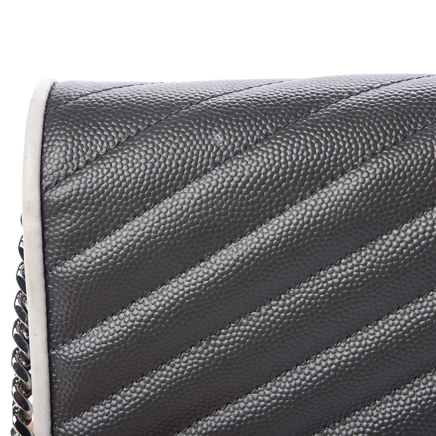 Grain De Poudre Matelasse Chevron Monogram Chain Wallet Grey White