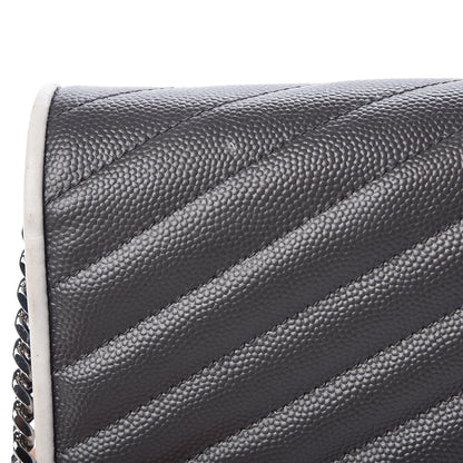Saint Laurent Grain De Poudre Matelasse Chevron Monogram Chain Wallet Grey White 7 of 10