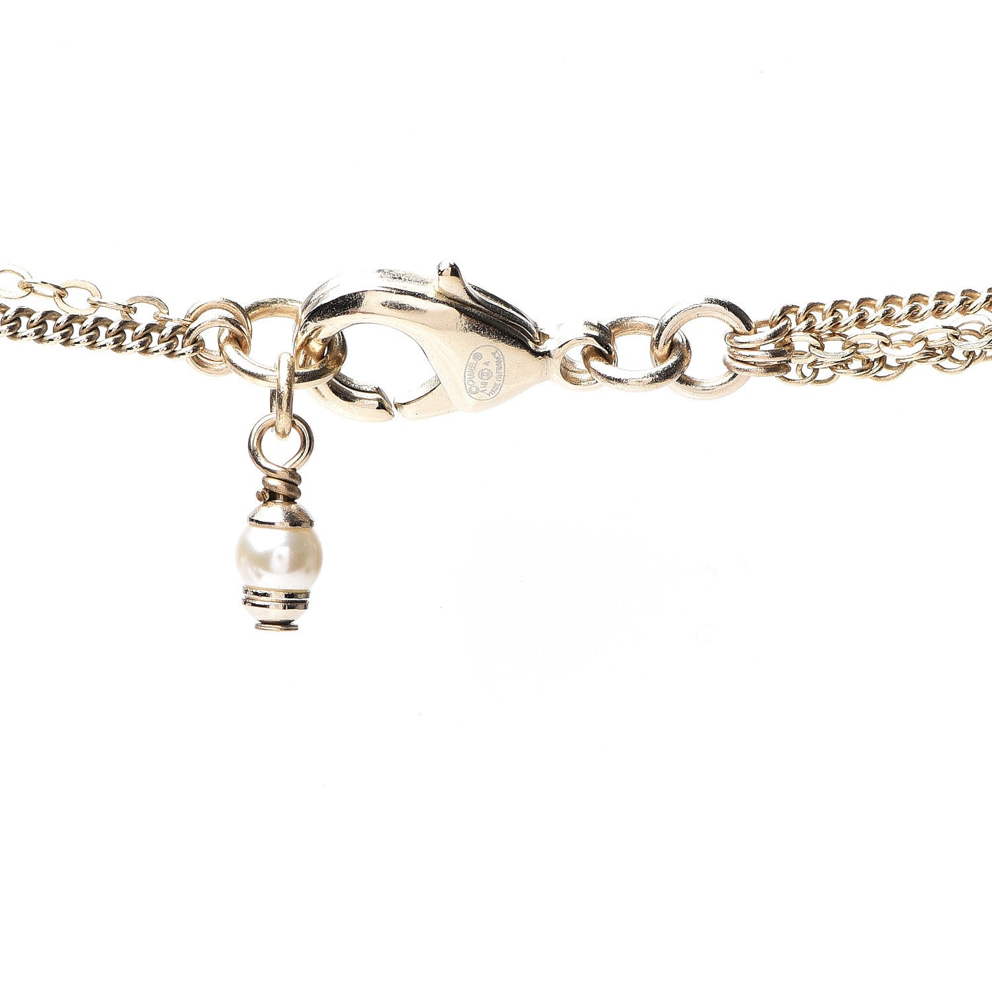 Pearl Crystal CC Drop Necklace Gold
