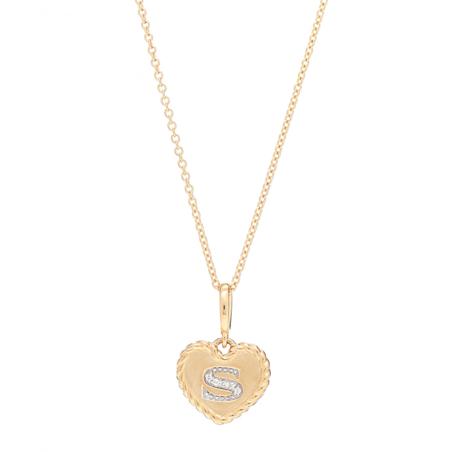 David Yurman 18K Yellow Gold Diamond Initial S Charm Necklace 4 of 5
