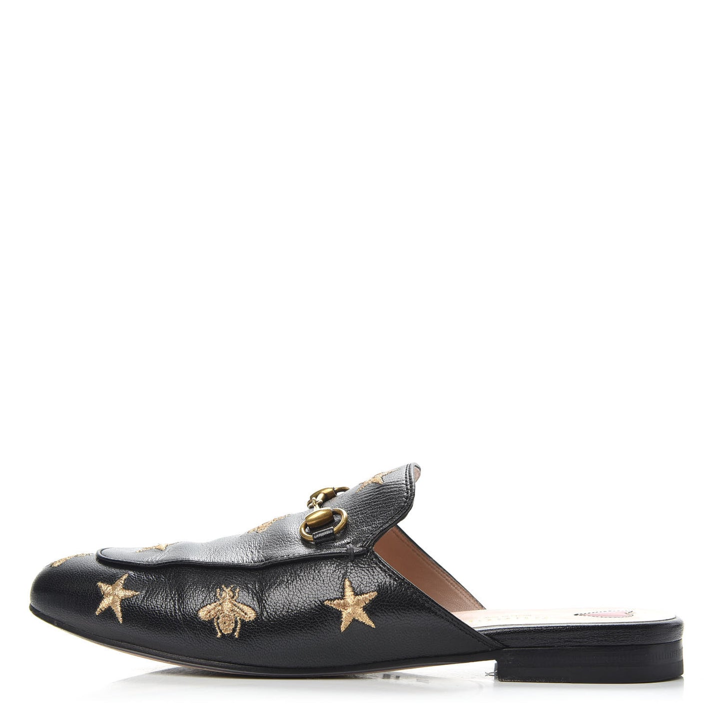 Goatskin Bee Star Embroidered Womens Princetown Slippers 37.5 Black