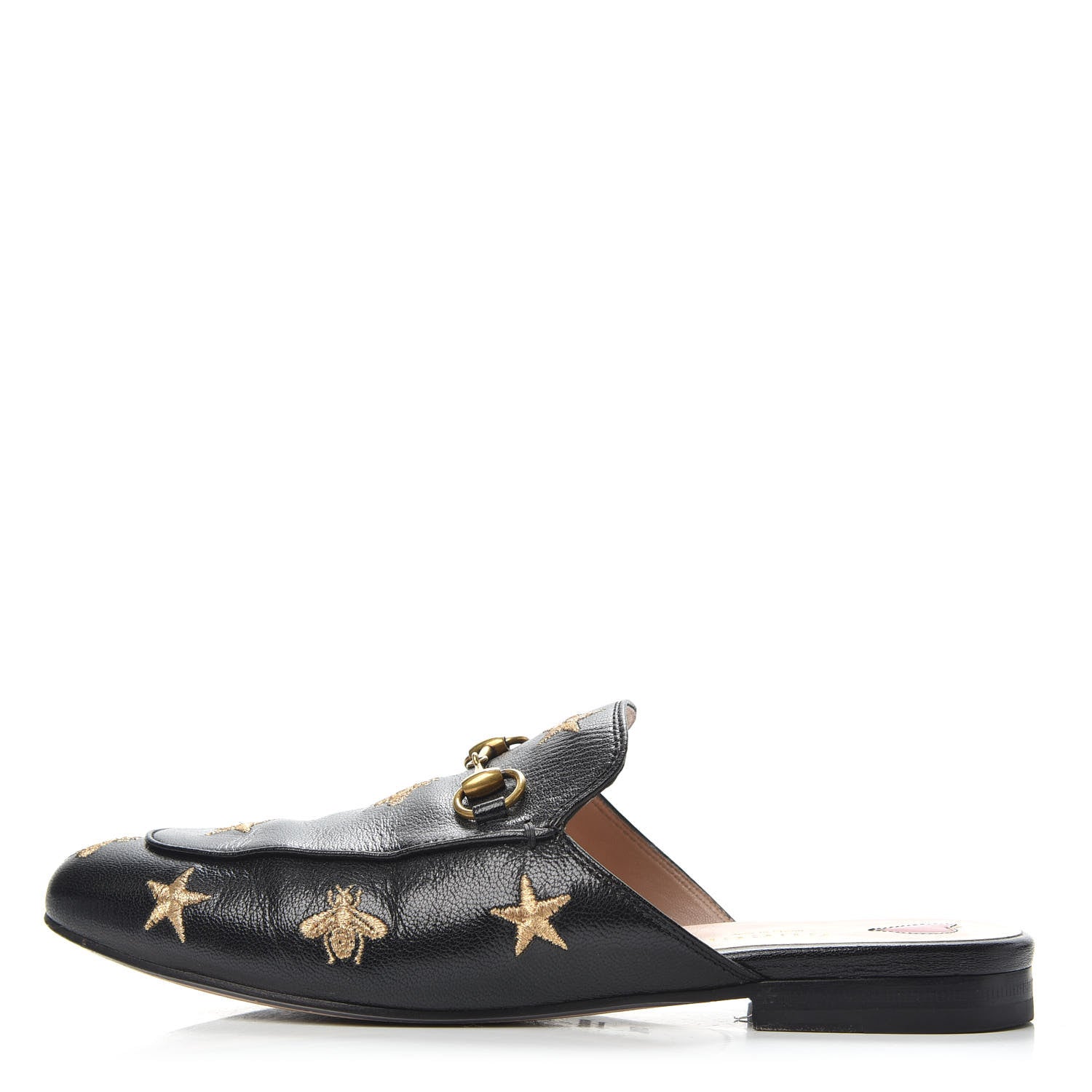 Gucci Goatskin Bee Star Embroidered Womens Princetown Slippers 37.5 Black 1 of 10