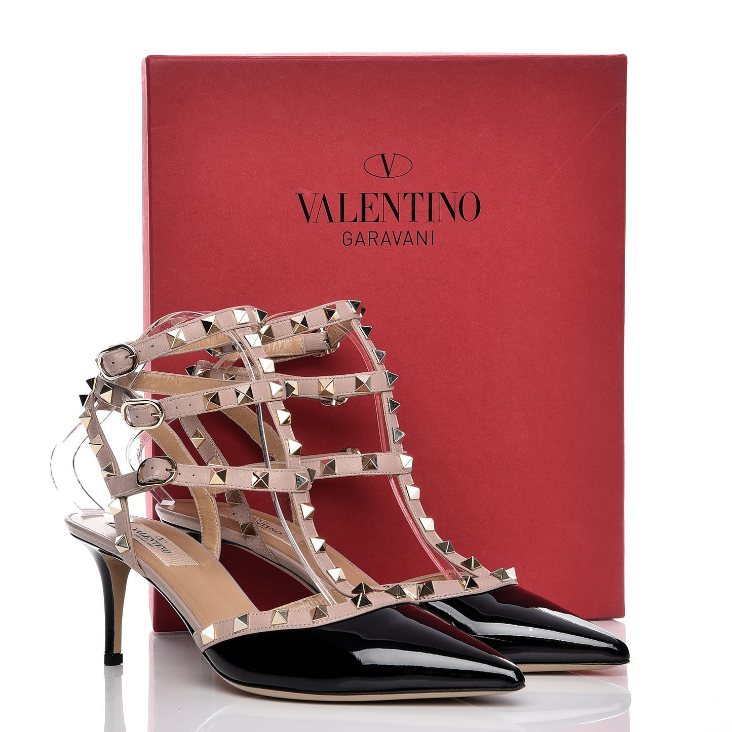 Patent Nappa Rockstud Ankle Strap 65mm Pumps 40 Black Poudre