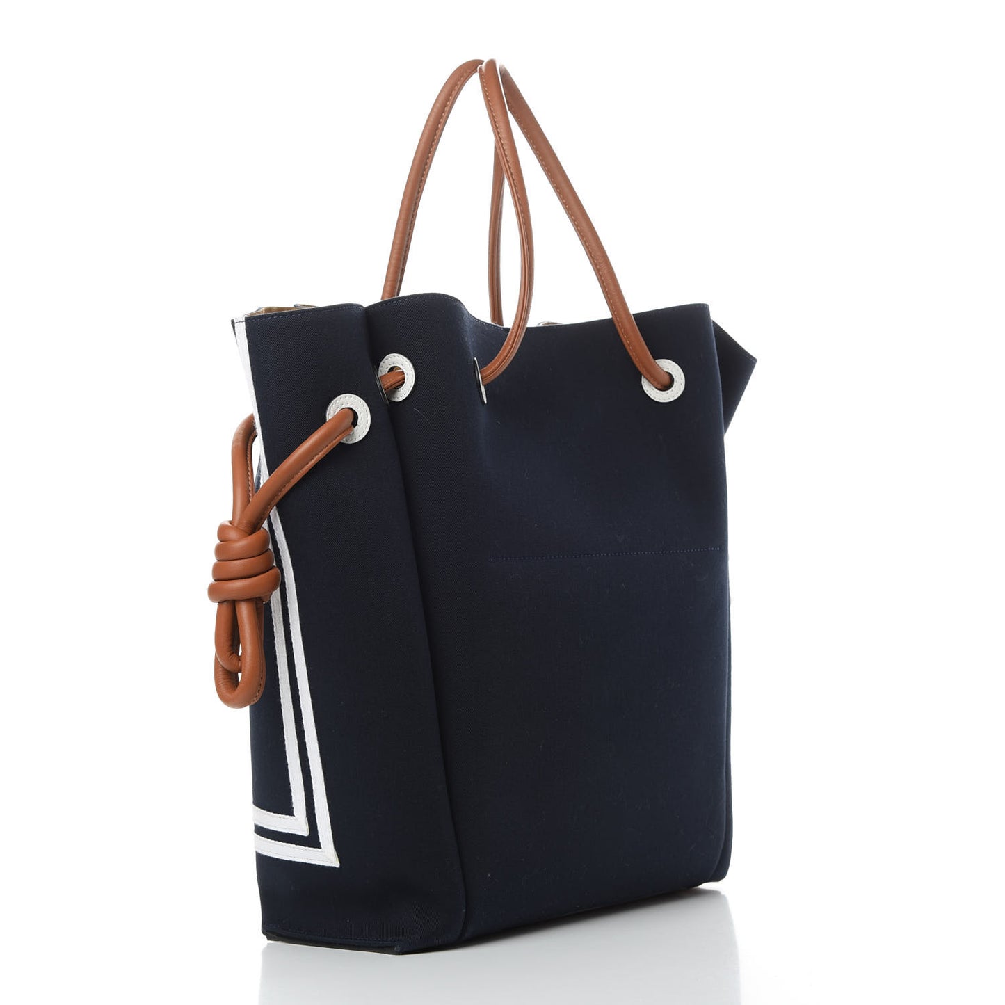 Canvas Calfskin Flamenco Knot Tote Deep Blue Soft White