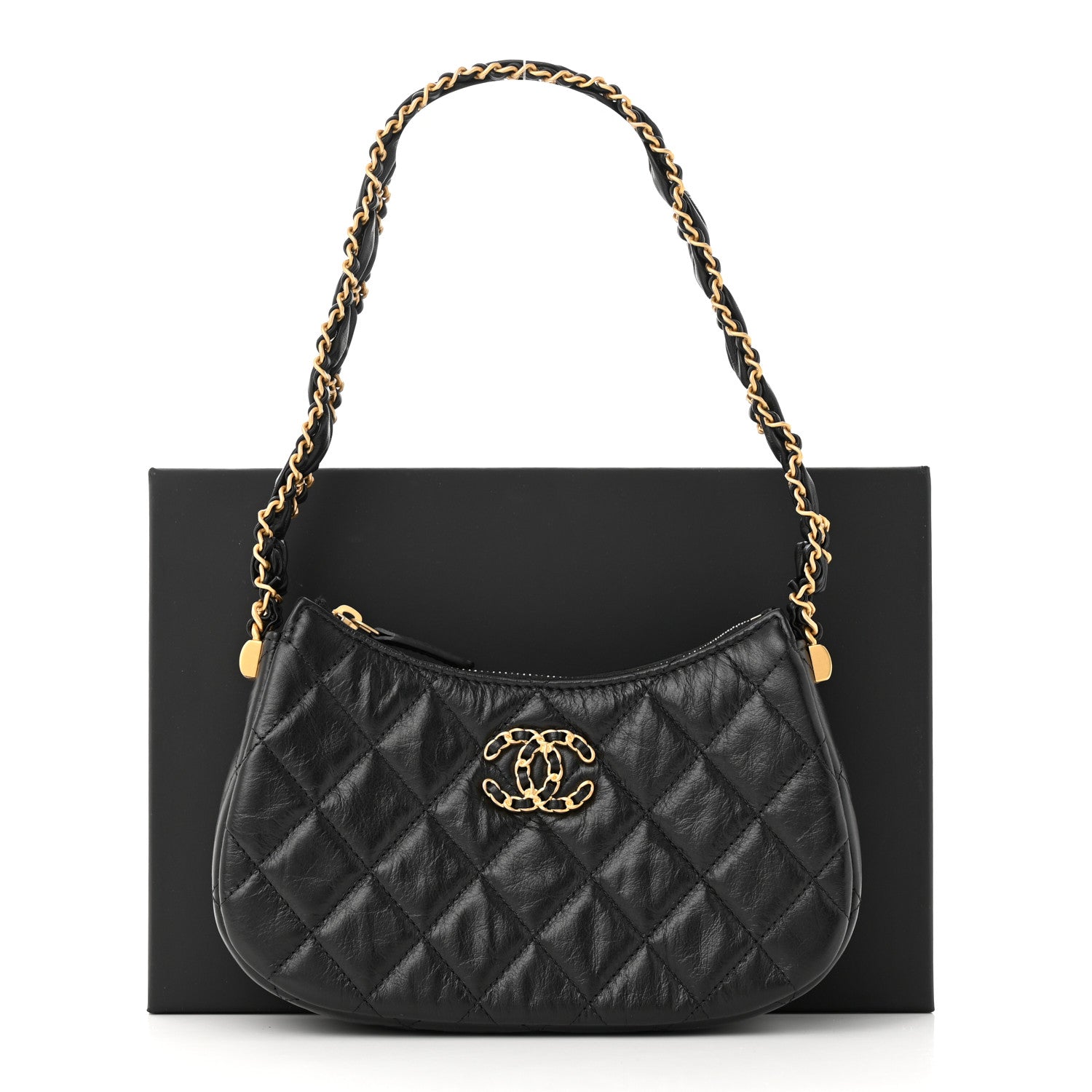 Chanel Crumpled Calfskin Quilted Braided CC Small Hobo Black 11 of 11