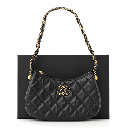 Chanel Crumpled Calfskin Quilted Braided CC Small Hobo Black 11 of 11