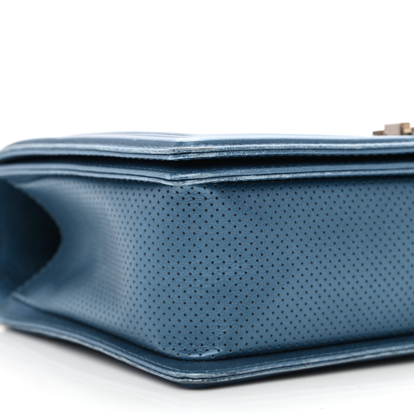 Perforated Lambskin Quilted New Medium Boy Flap Blue